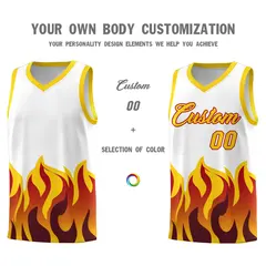White Gold Flame Pattern Sports Basketball Jersey 3