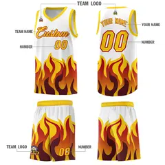White Gold Flame Pattern Sports Basketball Jersey 5