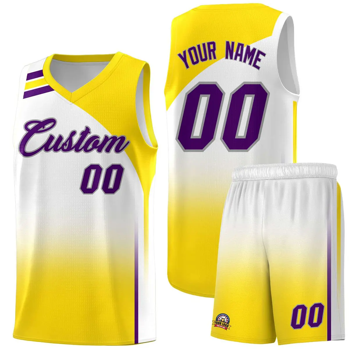 White Gold Gradient Fashion Sports Uniform Basketball Jersey