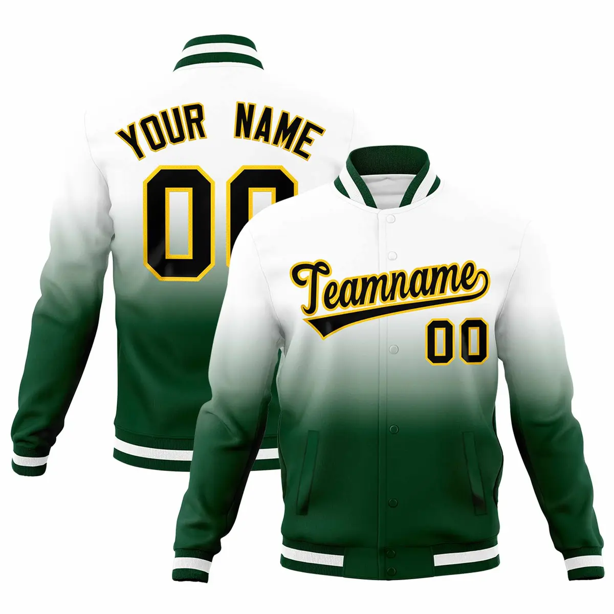 White Gold Gradient Full-Snap Varsity Letterman Jacket
