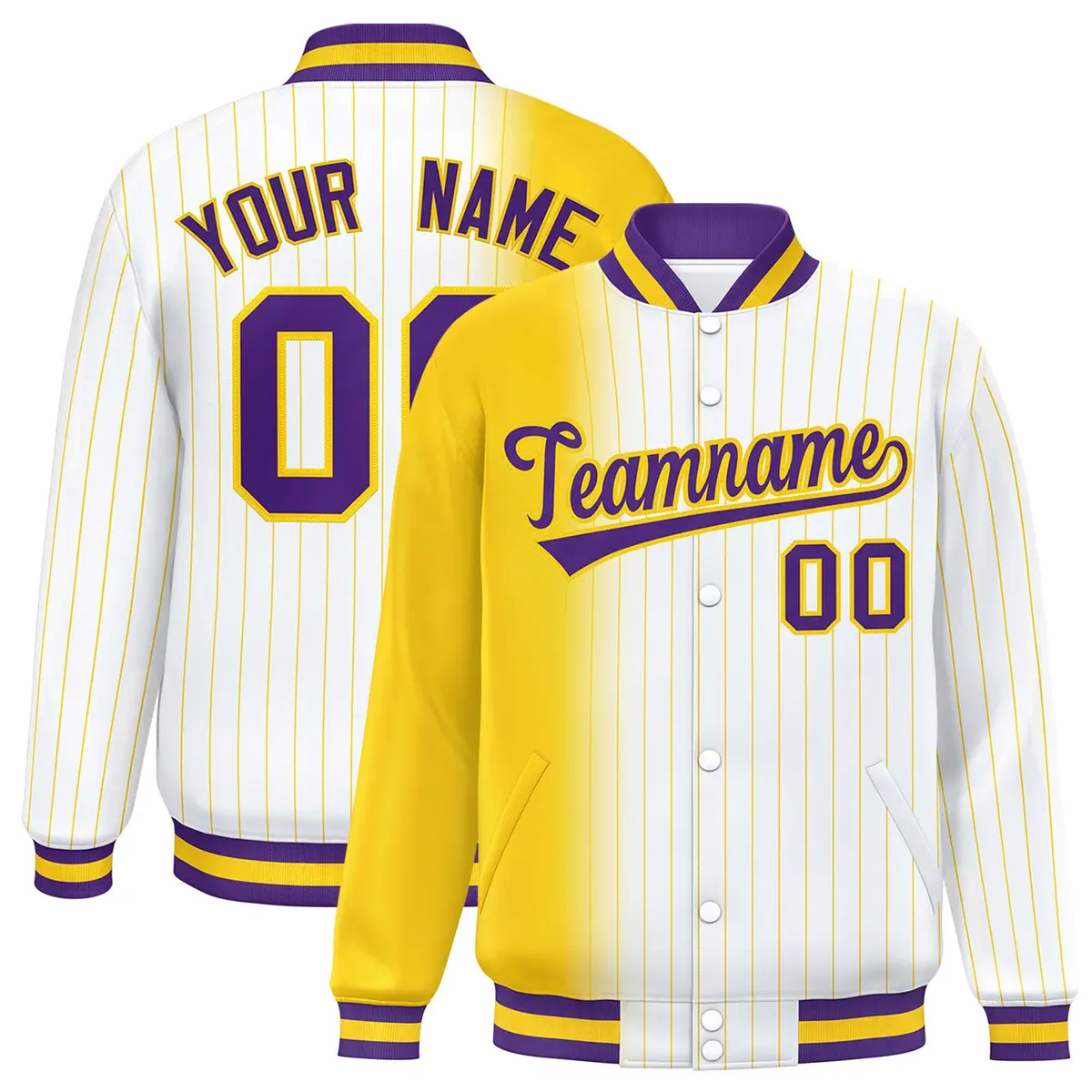 White Gold Gradient Pinstripe Full-Snap Letterman Jacket