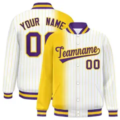 White Gold Gradient Pinstripe Full-Snap Letterman Jacket 1