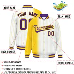 White Gold Gradient Pinstripe Full-Snap Letterman Jacket 2