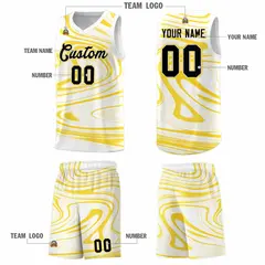 White Gold Graffiti Fluids Basketball Uniform Jersey Sets 5