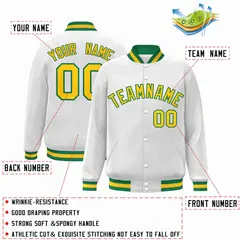 White Gold-Green Classic Varsity Full-Snap Letterman Jacket 2