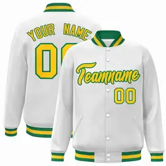 White Gold-Green Classic Varsity Full-Snap Letterman Jacket 1