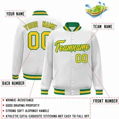 White Gold-Green Classic Varsity Full-Snap Letterman Jacket 2