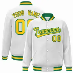 White Gold-Green Classic Varsity Full-Snap Letterman Jacket 1