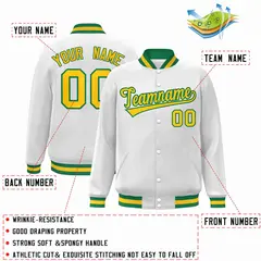 White Gold-Green Classic Varsity Full-Snap Letterman Jacket 2
