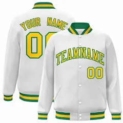 White Gold-Green Classic Varsity Full-Snap Letterman Jacket 1
