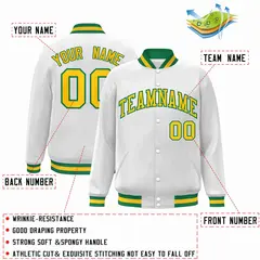 White Gold-Green Classic Varsity Full-Snap Letterman Jacket 2