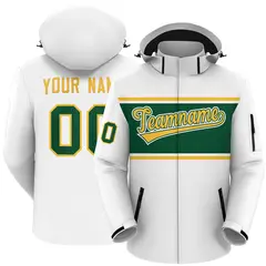 White Gold-Green Color Block Hooded Waterproof Outdoor Jacket 1