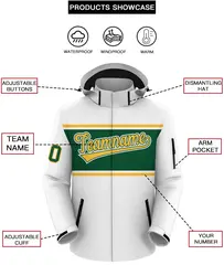 White Gold-Green Color Block Hooded Waterproof Outdoor Jacket 2