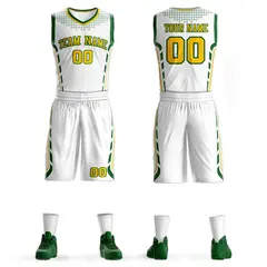 White Gold-Green Graffiti Oblique Bar Basketball Jersey