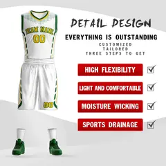 White Gold-Green Graffiti Oblique Bar Basketball Jersey 2