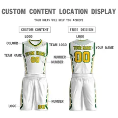 White Gold-Green Graffiti Oblique Bar Basketball Jersey 3