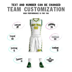 White Gold-Green Graffiti Oblique Bar Basketball Jersey 4