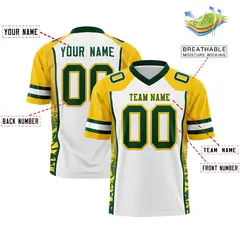 White Gold-Green Raglan Sleeves Side Pattern Football Jersey 2