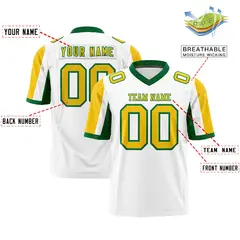 White Gold-Kelly Green Color Block Raglan Football Jersey 2