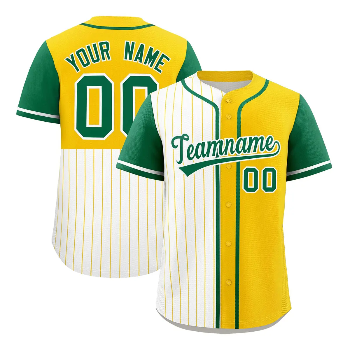 White Gold Kelly Green Pinstripe Raglan Baseball Jersey