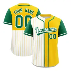 White Gold Kelly Green Pinstripe Raglan Baseball Jersey