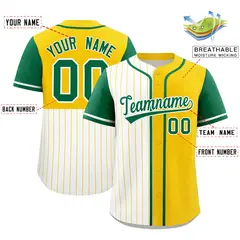 White Gold Kelly Green Pinstripe Raglan Baseball Jersey 2