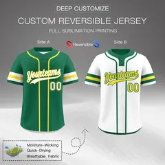 White Gold Kelly Green Reversible Two-Button Baseball Jersey 2