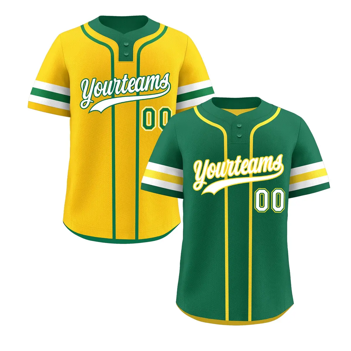 White Gold Kelly Green Reversible Two-Button Baseball Jersey