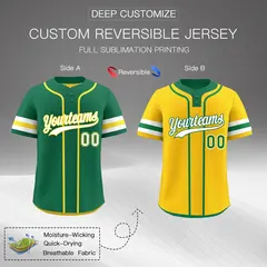 White Gold Kelly Green Reversible Two-Button Baseball Jersey 2