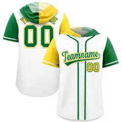 White Gold Kelly Green Split Raglan Baseball Hoodie Jersey