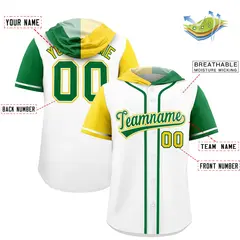 White Gold Kelly Green Split Raglan Baseball Hoodie Jersey 2