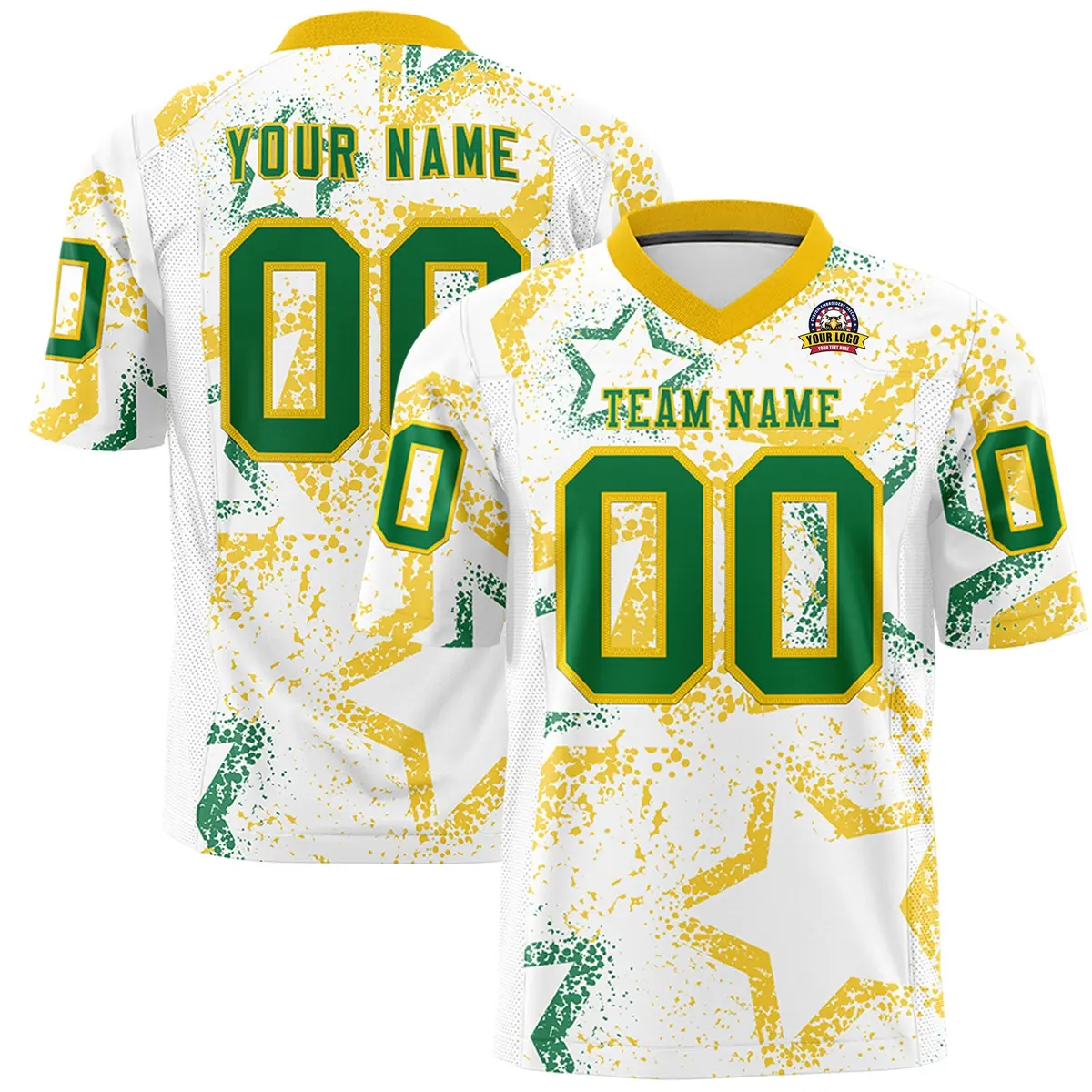 White Gold-Kelly Green Star Graffiti Football Jersey