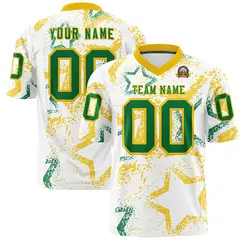White Gold-Kelly Green Star Graffiti Football Jersey