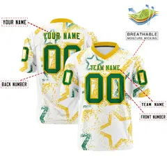 White Gold-Kelly Green Star Graffiti Football Jersey 2