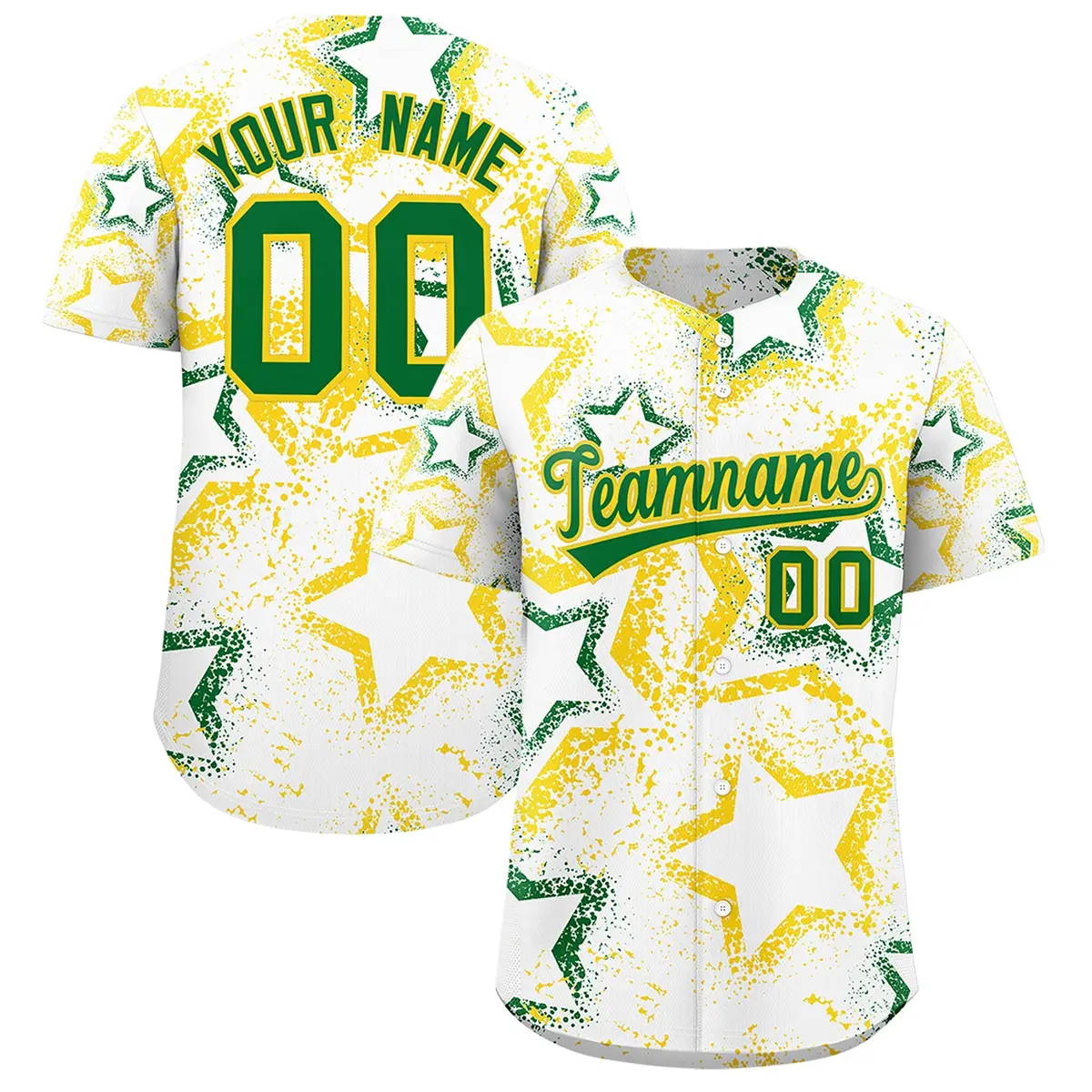White Gold Kelly Green Star Ink Graffiti Baseball Jersey