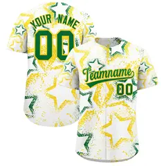 White Gold Kelly Green Star Ink Graffiti Baseball Jersey