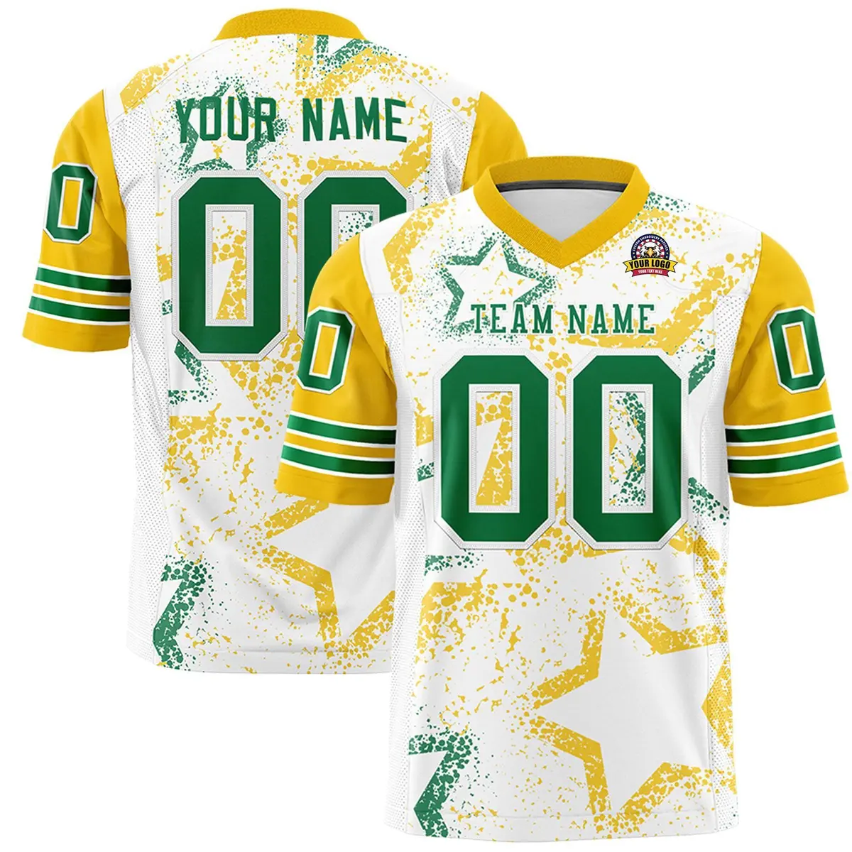 White Gold-Kelly Green Star Pattern Football Jersey
