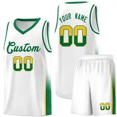 White Gold Kelly Green Two Tone Font Basketball Jersey