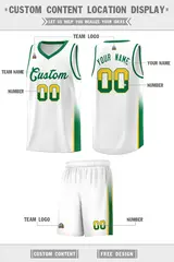 White Gold Kelly Green Two Tone Font Basketball Jersey 2