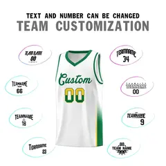 White Gold Kelly Green Two Tone Font Basketball Jersey 3