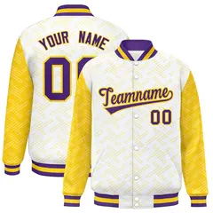 White Gold L Pattern Raglan Varsity Letterman Baseball Jacket 1