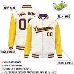 White Gold L Pattern Raglan Varsity Letterman Baseball Jacket 2