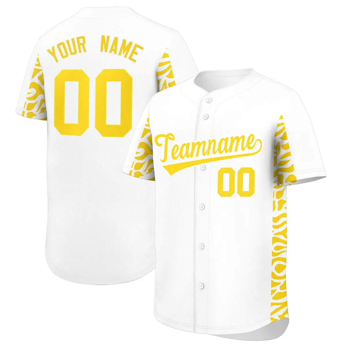 White Gold Leopard Graffiti Side Design Baseball Jersey