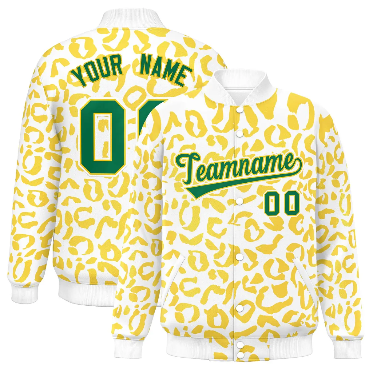 White Gold Leopard Graffiti Varsity Letterman Jacket