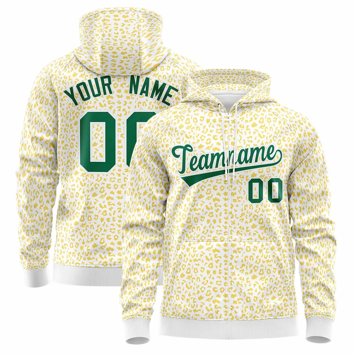 White Gold Leopard Print Varsity Full-Zip Letterman Jacket Hoodie