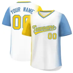 White Gold-Light Blue Raglan Pullover Baseball Jersey