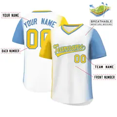 White Gold-Light Blue Raglan Pullover Baseball Jersey 2