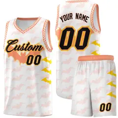 White Gold Light Orange Halloween Bat Pattern Basketball Jersey 1