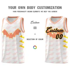 White Gold Light Orange Halloween Bat Pattern Basketball Jersey 3