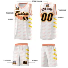White Gold Light Orange Halloween Bat Pattern Basketball Jersey 5